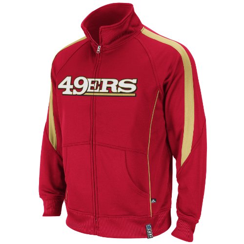 NFL Men's San Francisco 49Ers Tailgate Time Track Adult Long Sleeve Full Zip Track Jacket (Bright Cardinal/Harvest Gold, X-Large)