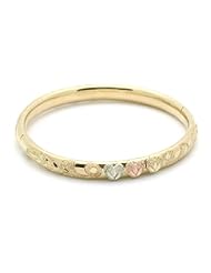 14K Tri-Color Gold 5mm Diamond Cut Heart 1.75 Diameter Adjustable Bangle Bracelets