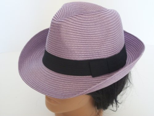 Woven fedora hat straw design fedora unisex (light purple)