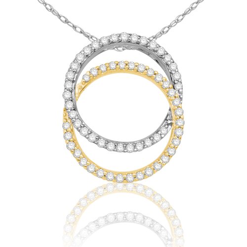 14k "Two-Tone" Gold Diamond Circle Pendant (1/4 cttw, G-H Color, I1 Clarity), 18"