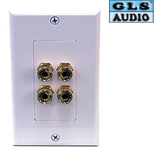GLS Audio 4 Post Binding Banana Plug Wall Plate White (4 Posts for 2 Speakers)