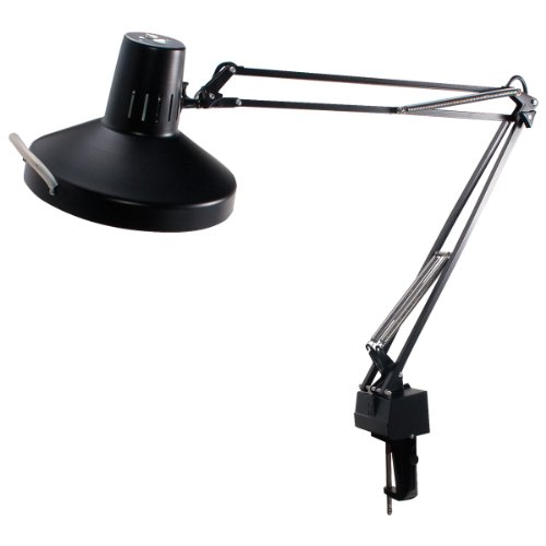 LEDU 3-Way Clamp Mount Fluorescent/Incandescent Swing Arm Lamp, 37.5-Inch Arm, Black (L445BK)