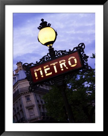 Classic Art Nouveau Metro Sign at Odeon Metro Station, Paris, France Framed Art Poster Print by Glenn Beanland, 39x49