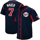 MLB Majestic Joe Mauer Minnesota Twins Youth Wind-Up Jersey - Navy Blue (Small)