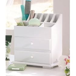 wooden countertop makeup organizer