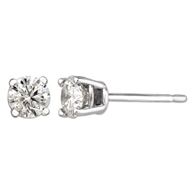 14k White Gold Round Diamond Stud Earrings (1/2 cttw, H-I Color, I1-I2 Clarity)