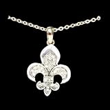 Silver Rhinestone Fleur de Lis Pendant on 18 inch Chain. Fleur de Lis is approximately 1 1/4 inch tall & 1 inch wide - Celebrate New Orleans Re Birth, Louisiana Recovery,The Road Home, & Louisiana with these Beautiful Earrings!!!