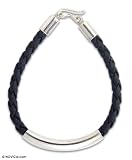 Leather bracelet, 'Black Silver Light' 0.2 W 7.5 L