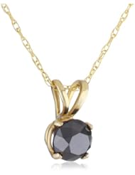 14k Yellow Gold and Black Diamond Rabbit Bale Pendant (1/2 cttw), 16"