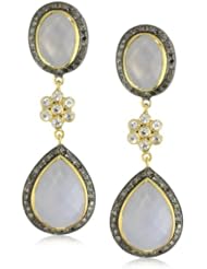 Amrapali 14k Gold and Sterling Silver Blue Chalcedony and Diamond Drop Earrings