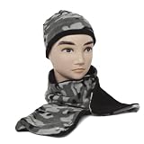 Boys Army Design Reversible Thermal Fleece Scarf & Hat Set