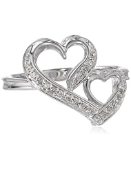 Sterling Silver 1/10 ct. t.w. Double Heart Diamond Ring, Size 6