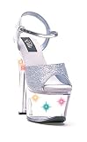 L7-FLIRT, 7" Heel Silver Glitter Sandal With Multicolor Lights by Ellie Shoes