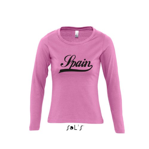 Spanien Oldschool Spain LÄNDERSHIRT EM / WM FAN Trikot – Damen Langarm Longsleeve T-Shirt S-XL , Orchid pink – schwarz , M