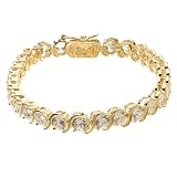 18K Yellow Gold-over-Sterling Silver S-Link Cubic Zirconia Tennis Bracelet