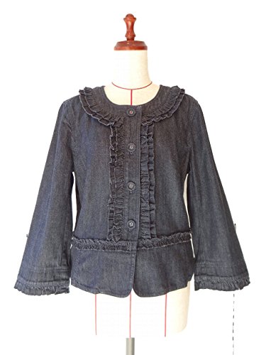 デニム ジャケット フリル 紺 表地裏地 コットン １００％ Ｍサイズ ~ Lサイズ １点物 株式会社キングアンドクイーン