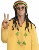 Mens Jamaican Dread Locks Costume Kit Rasta Hat Tam with Dreadlocks Hair + Marijuana Leaf Sunglasses & Necklace