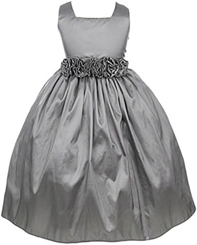 Rosa Renata Simple Sleeveless Hand Made Flowers Wedding Bridesmaid Flower Girl Dress Size 10,Grey