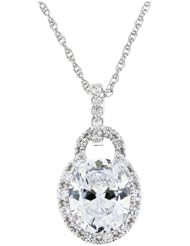 Platinum-Plated Sterling Silver 11x9 White Oval Cubic Zirconia Necklace