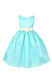 Girls Polka Dot Print Faux-Leather Knee Length Belted  Dress