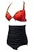 YaYa Bay Womens 50s Sexy Retro Halter Straps Layering Black Polka Red Floral Ruched High Waist Bikini Swimsuit