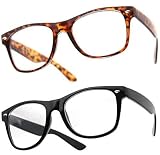 LOT DE 2 LUNETTES MONTURE STYLE WAYFARER GEEK RETRO VINTAGE 80's - NOIR + ECAILLE MARRON - VERRE NEUTRES / TRANSPARENTS