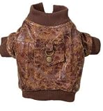 Dog Coat - Faux Leather Brown Dog Bomber Jacket with Coordinating Fleece Lining - Small