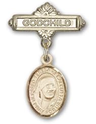 Gold Filled Baby Badge with Blessed Teresa of Calcutta Charm and Godchild Badge Pin