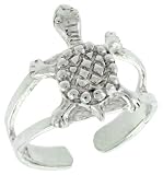 Sterling Silver Turtle Adjustable (Size 3 to 6) Toe Ring / Kid's Ring, 1/2 in. (13mm) wide
