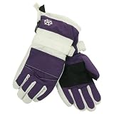 Girl's "Snowflake" Thinsulate Lined / Waterproof Tusser Snowboard Gloves (Sizes 4-6) Dark Purple/ White