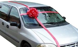 15" Car Bow w/ Four 7' Tails Hot Pink/Lime/Royal Blue