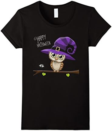 Women's Halloween Owl T-Shirt Happy Halloween Tee XL Black