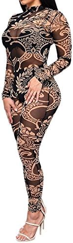 Women Sexy Bandage Bodycon Jumpsuit Black Floral Print Bodysuit