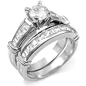 Sterling Silver Cubic Zirconia CZ Wedding Engagement Ring Set