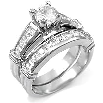 Sterling Silver Cubic Zirconia CZ Wedding Engagement Ring Set