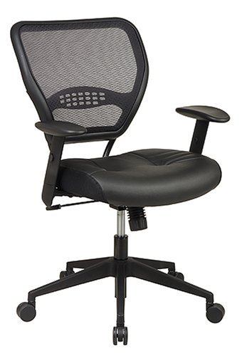 Office Star Space Professional Air Grid Back Managers Chair with Leather Seat and 2-to-1 Synchro Tilt Control