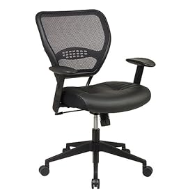 Office Star Space Professional Air Grid Back Managers Chair with Leather Seat and 2-to-1 Synchro Tilt Control