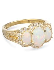 Sterling Silver Gold Over Silver Oval Created Opal with Created White Sapphire Ring, Size 7