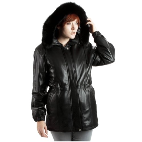 United Face Womens Black Faux Fur Trim Leather Coat, Black, X-Large