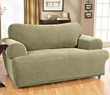 Stretch Piqué T-Cushion Sofa Slipcover - Sage Green
