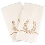 Beige Cotton Hand Towel with Gold Accents, Set of 2