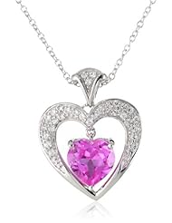 Sterling Silver, Created Pink Sapphire, and Created White Sapphire Heart Pendant Necklace, 18"