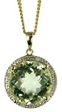 9ct Yellow Gold Ladies Green Amethyst And Diamond Set Pendant With 18 Curb Chain