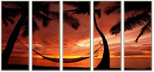 Sunset beach print, beach canvas prints, seascape canvas designs, framed 5 panel print, sunset wall art, sunset beach prints