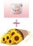 送料無料！お花にプラスギフト！<br>生花ひまわりブーケ＆ガラスビンに封じ込めたアートフラワー ピンクローズ<br>人気アイテムと季節の花束のセットギフト！写真入り オリジナルメッセージカードも充実　無料！