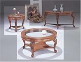 Slight Destressed Finish Round Glass Top 3 Piece Occasional Table Set By Coaster Furniture