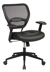 Office Star Space Professional Air Grid Back Managers Chair with Leather Seat and 2-to-1 Synchro Tilt Control