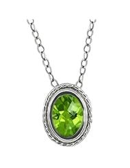1.00 Ct Oval Checkerboard Shape Green Peridot Sterling Silver Pendant