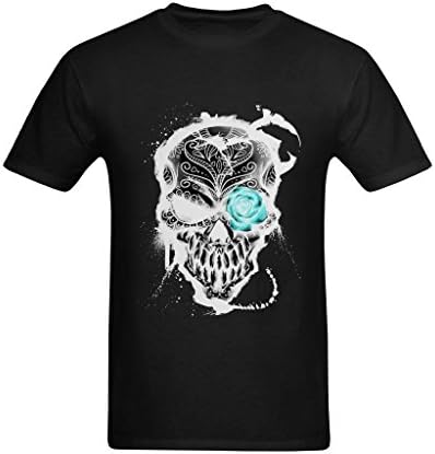 FantasyArtic Men's Skull Beatiful Rose Species Flower Printed T-Shirt - Cool T-shirt US Size XL