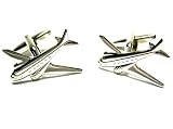 Silver Commercial Air Plane Cufflinks w/Gift Box